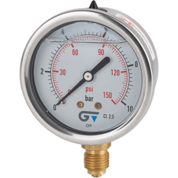 Manómetro Con Glicerina de Ø63 Caja Ac. Inox. Rosca 1/4 M Gas. Salida Inferior2