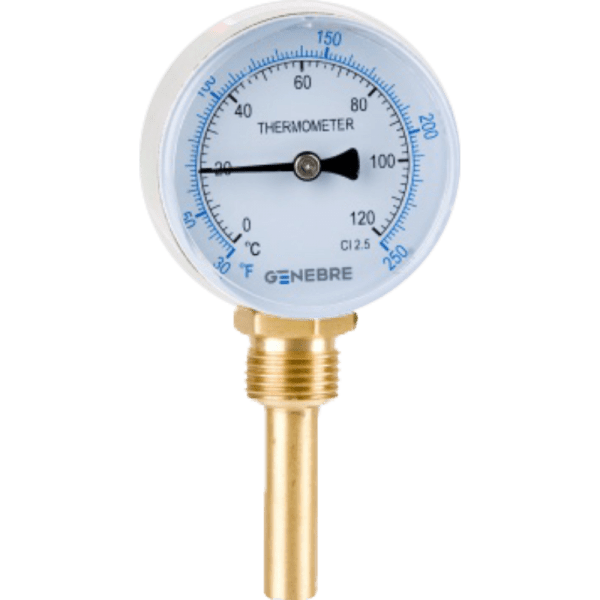 Termómetro Bimetálico Cuerpo de Ac. Zincado 63Ø , 1/2, 0 a 120 °C. Vaina de Latón 50 mm 0