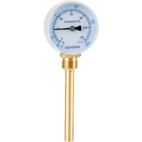 Termómetro Bimetálico Cuerpo de Ac. Zincado 63Ø , 1/2, 0 a 120 °C. Vaina de Latón 100 mm 0