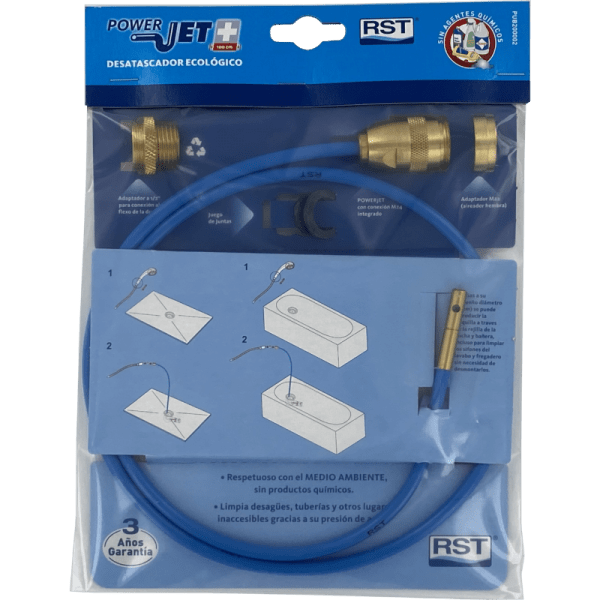 Destapador de Desagües Power Jett Plus Con Manguera Semi Flexible y Adaptadores M22, M24 y 1/2 0