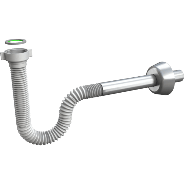 Sifón Corrugado Extensible Para Lavatorio y Bidet, Plástico PP de Color Blanco y Cola ABS Cromada de 190 mm 0