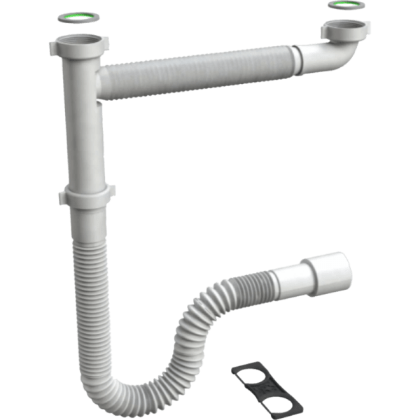 Trampa Para Descarga de Lavaplatos, Conectores Flexibles Para Dos Tazas. 0