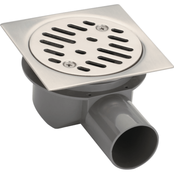 Pileta de Ac. Inox Para Receptáculos en Obra Con Trampa de PVC Salida Ø40 mm, 10 x 10 cm. Rejilla Cuadrada Con Pernos5