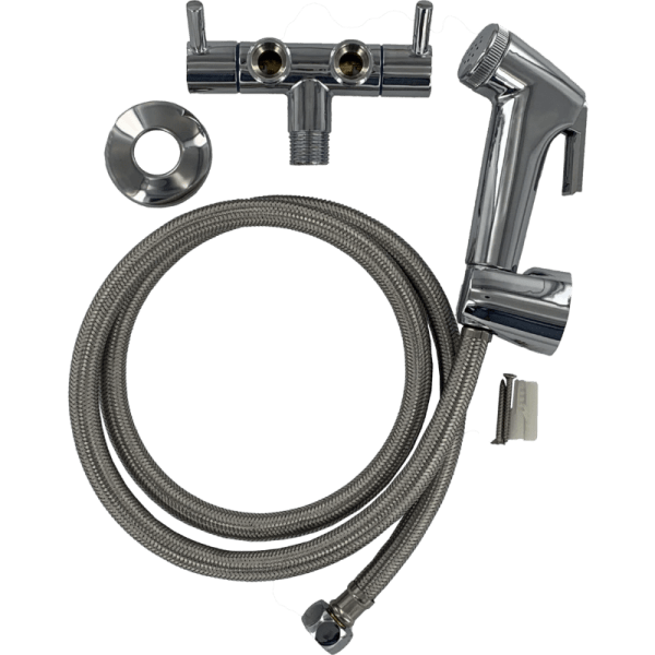Kit Ducha Bidé Árabe Con Flexible de 1,2 m, Llave Angular Cromada, Maneral y Cierre Cerámico 0