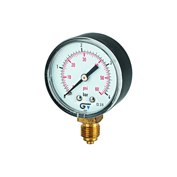 Manómetro Con Glicerina de Ø100 Caja Ac. Inox. Rosca 1/4 M Gas. Salida Inferior 1