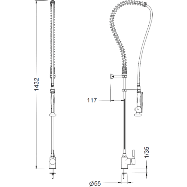 Columna Prelavado Con Monomando Mezclador Flexibles Conectores de 3/8 HI4