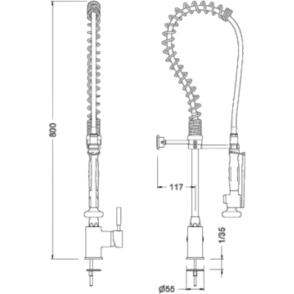 Columna Prelavado Con Monomando Mezclador Flexibles Conectores de 3/8 HI2