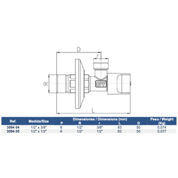 Llave Angular Cromada de Bola Con Roseta2