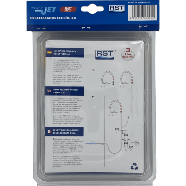 Destapador de Desagües Power Jett Maxi Con Manguera Flexible de PVC y Adaptadores M22 y M242