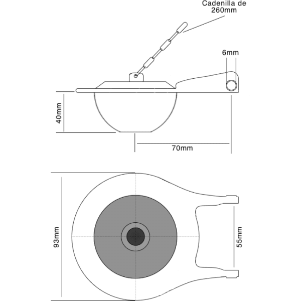 Sopapa en Goma de PVC Resistente al Agua Dura Con Cadenilla de Ac. Inox2