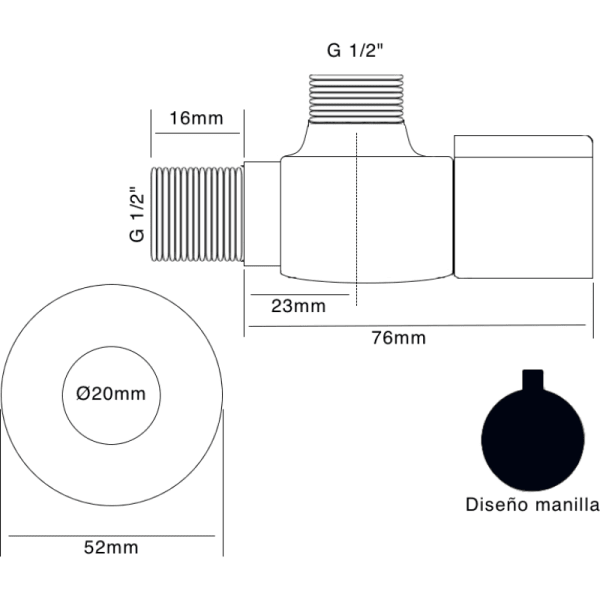 Llave Angular Cromada de 1/2 HE5