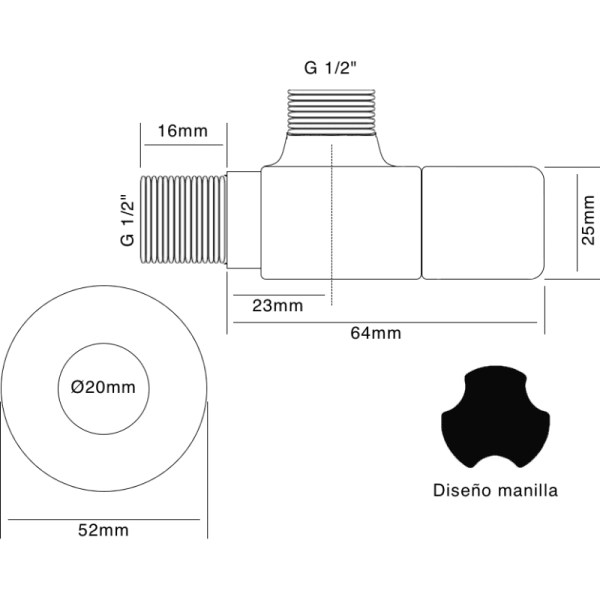 Llave Angular Cromada de 1/2 HE8