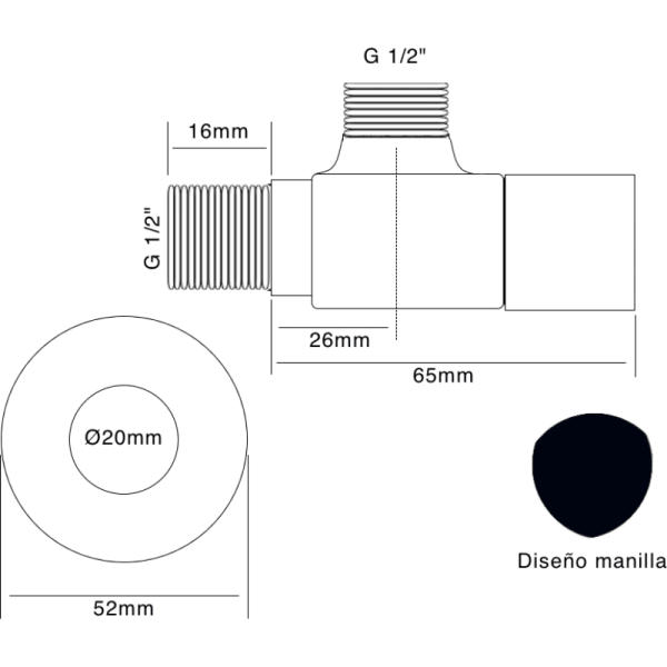 Llave Angular Cromada de 1/2 HE11