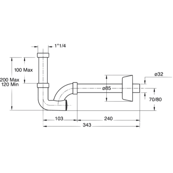Sifón de Plástico ABS 1 1/4 Ø32 X 250 mm12