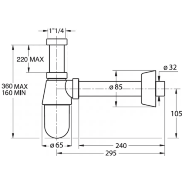 Sifón de Plástico ABS 1 1/4 Ø32 X 250 mm3