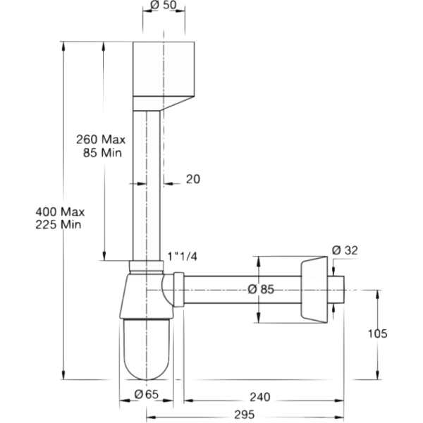 Sifón de Plástico ABS 1 1/4 Ø32 X 250 mm5