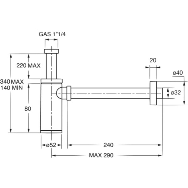 Sifón de Plástico ABS 1 1/4 Ø32 X 250 mm7