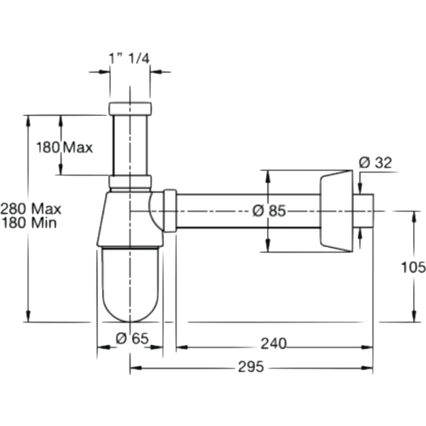 Sifón de Plástico PP 1 1/4 Ø32 X 250 mm4