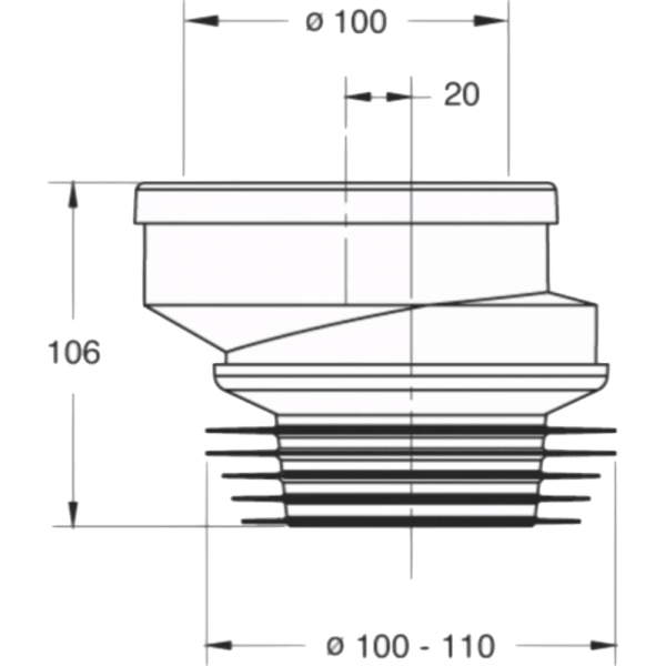 Adaptador PP Blanco Para Taza WC, de Ø100/110 mm Excentrico6