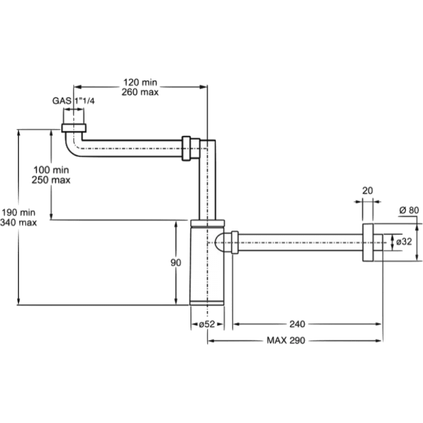 Sifón de Plástico ABS 1 1/4 Ø32 X 250 mm9