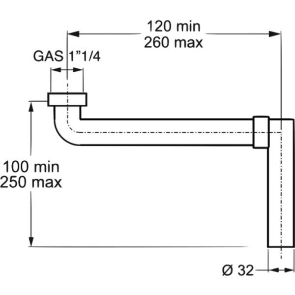 Tubo de Extensión Ahorro Espacio en Plástico ABS Ø32-1 1/4” 120/260MM2
