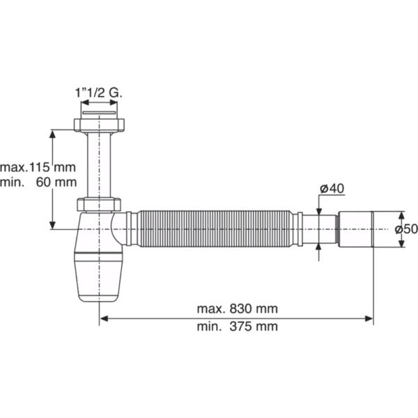 Sifón de Lavaplatos Con Conectores Flexibles, Tuerca de 1 1/2 y Salida Para Ø40/50 mm4