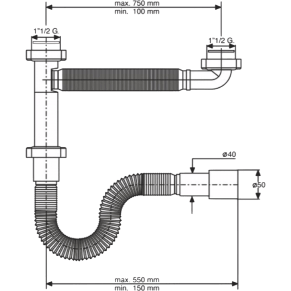 Trampa Para Descarga de Lavaplatos, Conectores Flexibles Para Dos Tazas.2