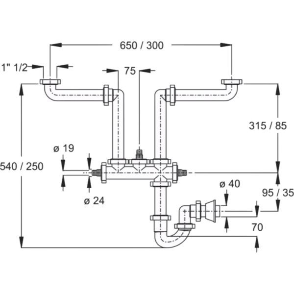 Trampa Para Descarga de Lavaplatos, Dos Taza. Dos Conexiones Lavadora/Lavavajillas2