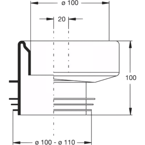 Adaptador PVC Blanco Para Taza WC, de Ø100/110 mm2