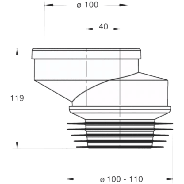 Adaptador PP Blanco Para Taza WC, de Ø100/110 mm Excentrico2