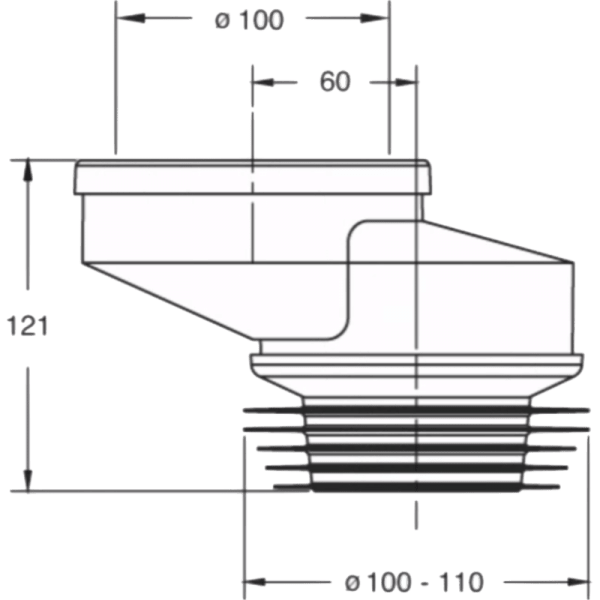 Adaptador PP Blanco Para Taza WC, de Ø100/110 mm Excentrico4
