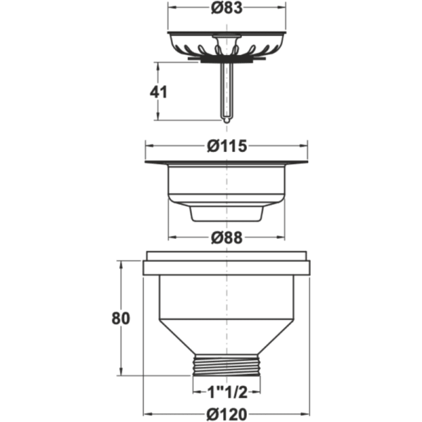 Desagüe con Plato de Ø115 Para Lavaplatos, Con Perforación de Ø89 Salida de 1 1/24