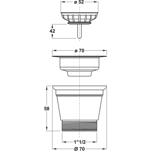 Desagüe con Plato de Ø70 Para Lavaplatos, Con Perforación de Ø55 Salida de 1 1/26