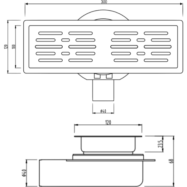 Pileta de Ac. Inox Para Receptáculos en Obra Con Trampa de PVC Salida Ø40 mm, 12 x 30 cm. Rejilla Rectangular Con Pernos8