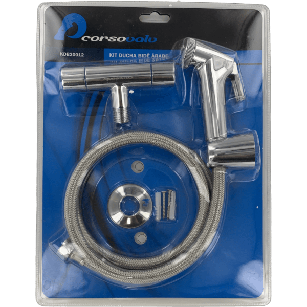 Kit Ducha Bidé Árabe Con Flexible de 1,2 m, Llave Angular Cromada, Maneral y Cierre Cerámico2