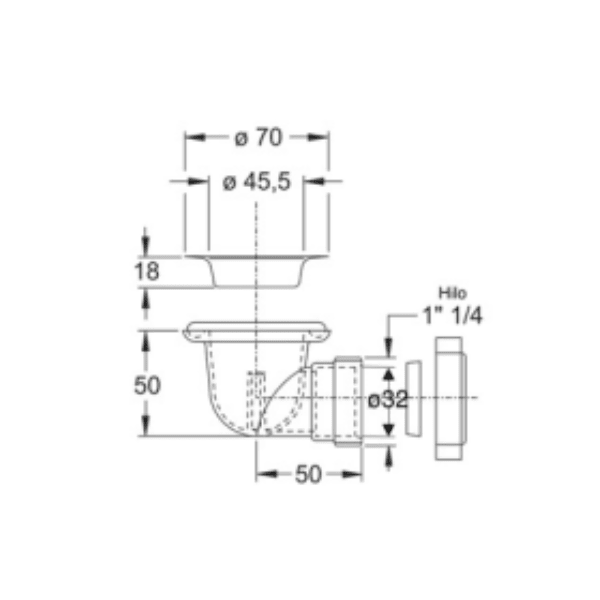 Desagüe Simplex Curvo Para Receptáculos Con Cuerpo de Plástico PP y Sello de Goma2
