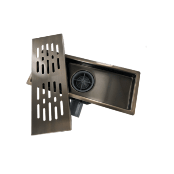 Pileta de Ac. Inox Para Receptáculos en Obra Con Trampa de PVC Salida Ø40 mm, 12 x 30 cm. Rejilla Rectangular Con Pernos2