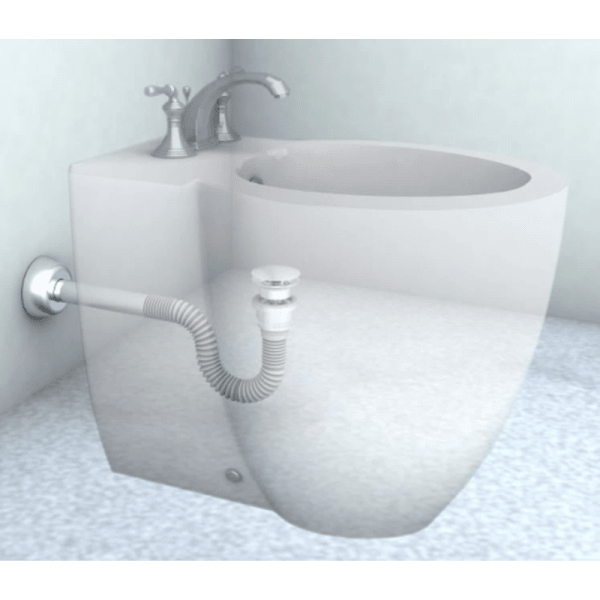 Sifón Corrugado Extensible Para Lavatorio y Bidet, Plástico PP de Color Blanco y Cola ABS Cromada de 190 mm3
