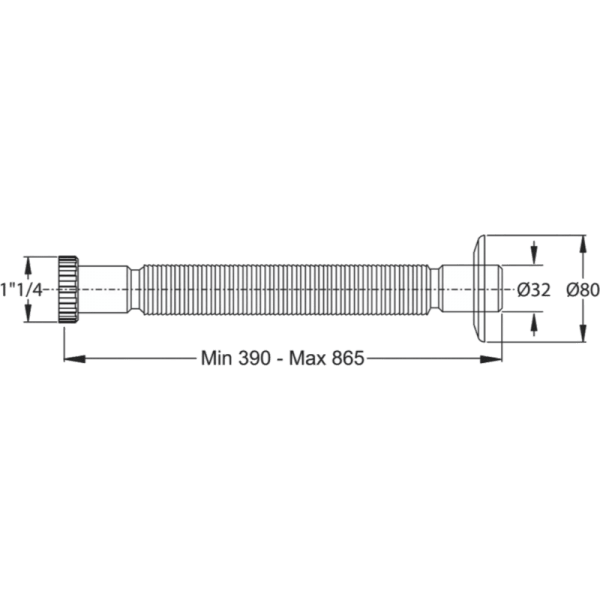 Sifón Corrugado Extensible de 33 a 80 cm, Plástico PP Cromado3