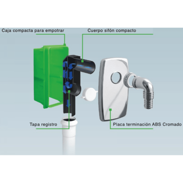 Trampa Para Una Descarga Con Tapa de Plástico ABS. Hilo 1 HE o Unión Manguera de Ø18/24 mm y Ø12 mm3