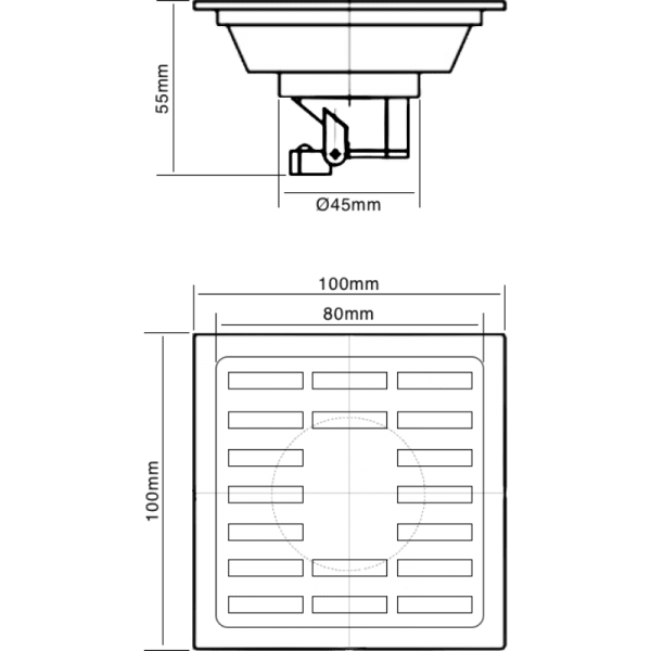 Pileta de Ac. Inox. Para Receptáculos en Obra Con Trampa de Olor y Salida de 1 1/2, 10 x 10 mm3