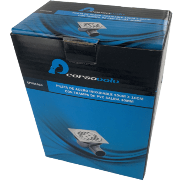 Pileta de Ac. Inox Para Receptáculos en Obra Con Trampa de PVC Salida Ø40 mm, 10 x 10 cm. Rejilla Cuadrada Con Pernos6