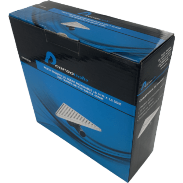 Pileta de Ac. Inox Para Receptáculos en Obra Con Trampa de PVC Salida Ø40 mm, 20 x 20 cm. Rejilla Triangular Para Esquinas2