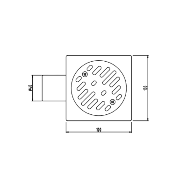 Pileta de Ac. Inox Para Receptáculos en Obra Con Trampa de PVC Salida Ø40 mm, 10 x 10 cm. Rejilla Cuadrada Con Pernos3