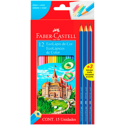 Lápices 12 colores triangular + 3 grafitos Faber