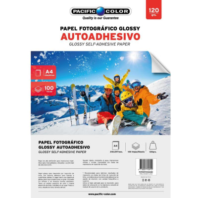 Papel fotográfico autoadhesivo glossy A4 120grs 100hjs Pacific Color1