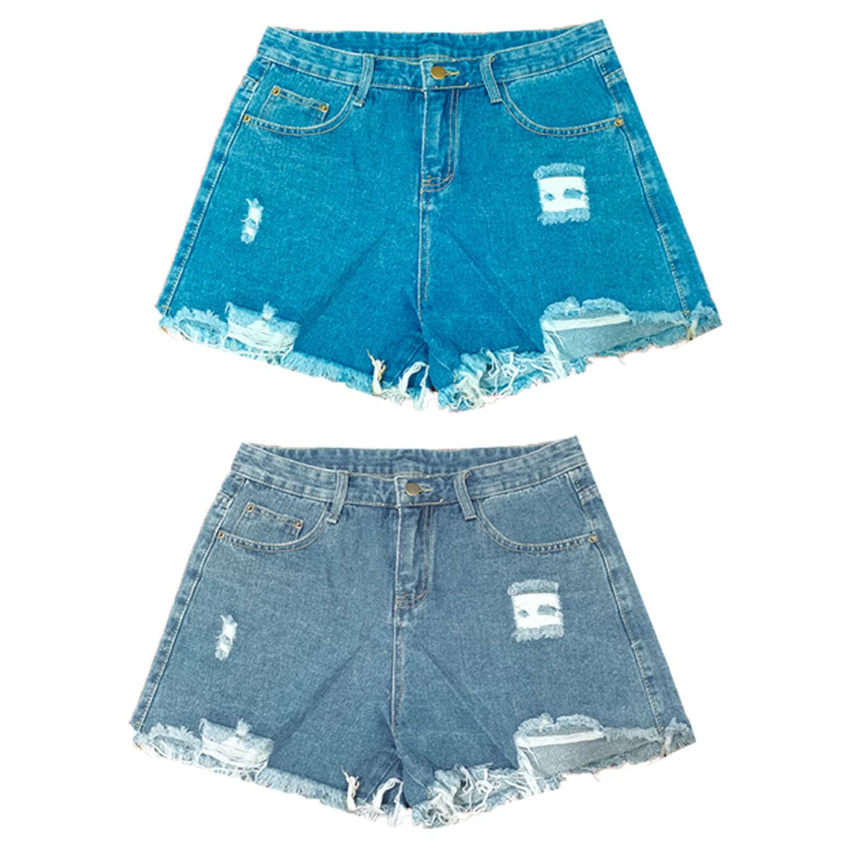 SHORT JEANS PAR MUJER SIN ELASTICO CON DISEÑO DESGASTADO Omas