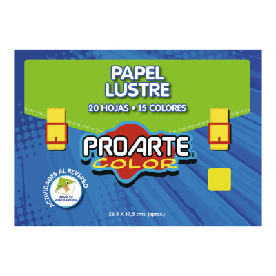PAPEL LUSTRE 20 HOJAS 15 COLORES SURTIDOS 26.5X37.5CM APROX| 36 UNID1