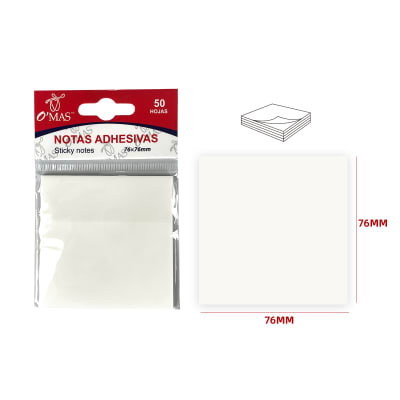 NOTAS ADHESIVAS COLORES BLANCAS 50 HOJAS 76X76MM | 24 UNID1