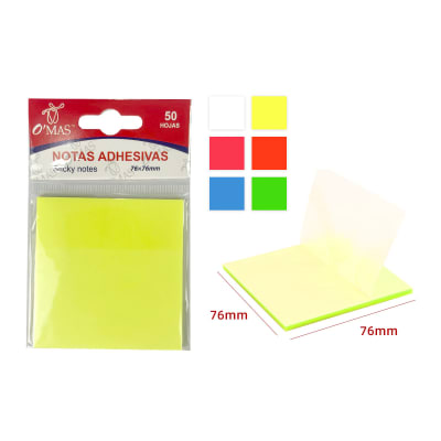 NOTAS ADHESIVAS COLORES SURTIDO 50 HOJAS 76X76MM | 24 UNID1